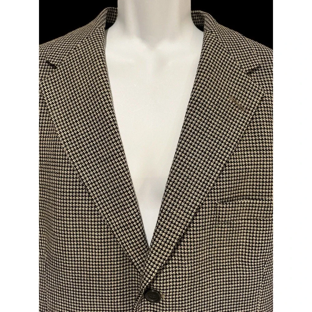 Daniel Hechter Men's Blazer Jacket Brown Black Houndstooth Wool 44L Long Vintage